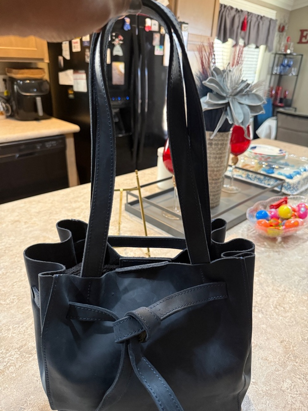 Semen Classic Navy Leather Drawstring Tote - Unbranded - Picture 3 of 7